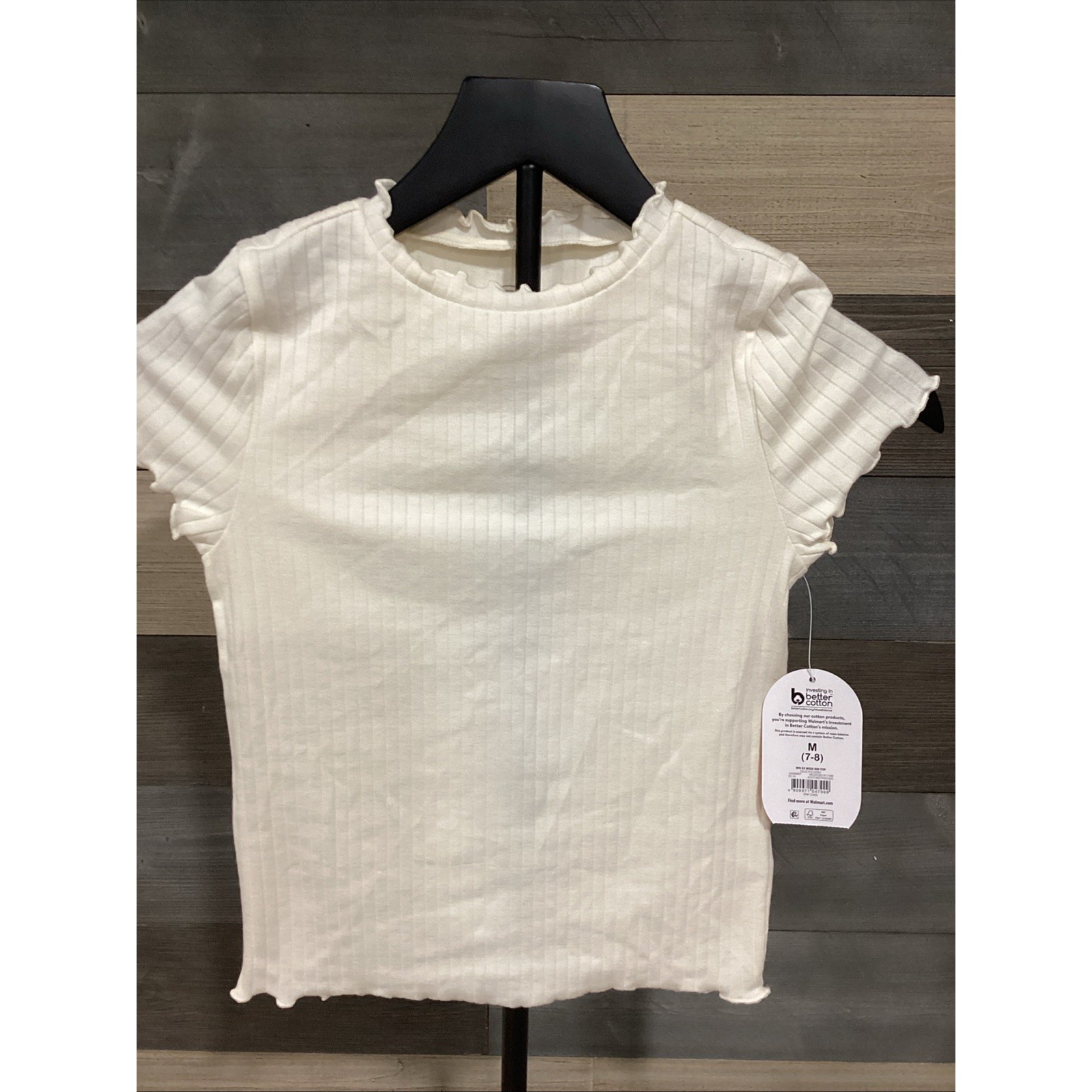 Nwt Girls Vintage White Size Med 7-8 Short Sleeve Shirt Wide Ribbed Neck